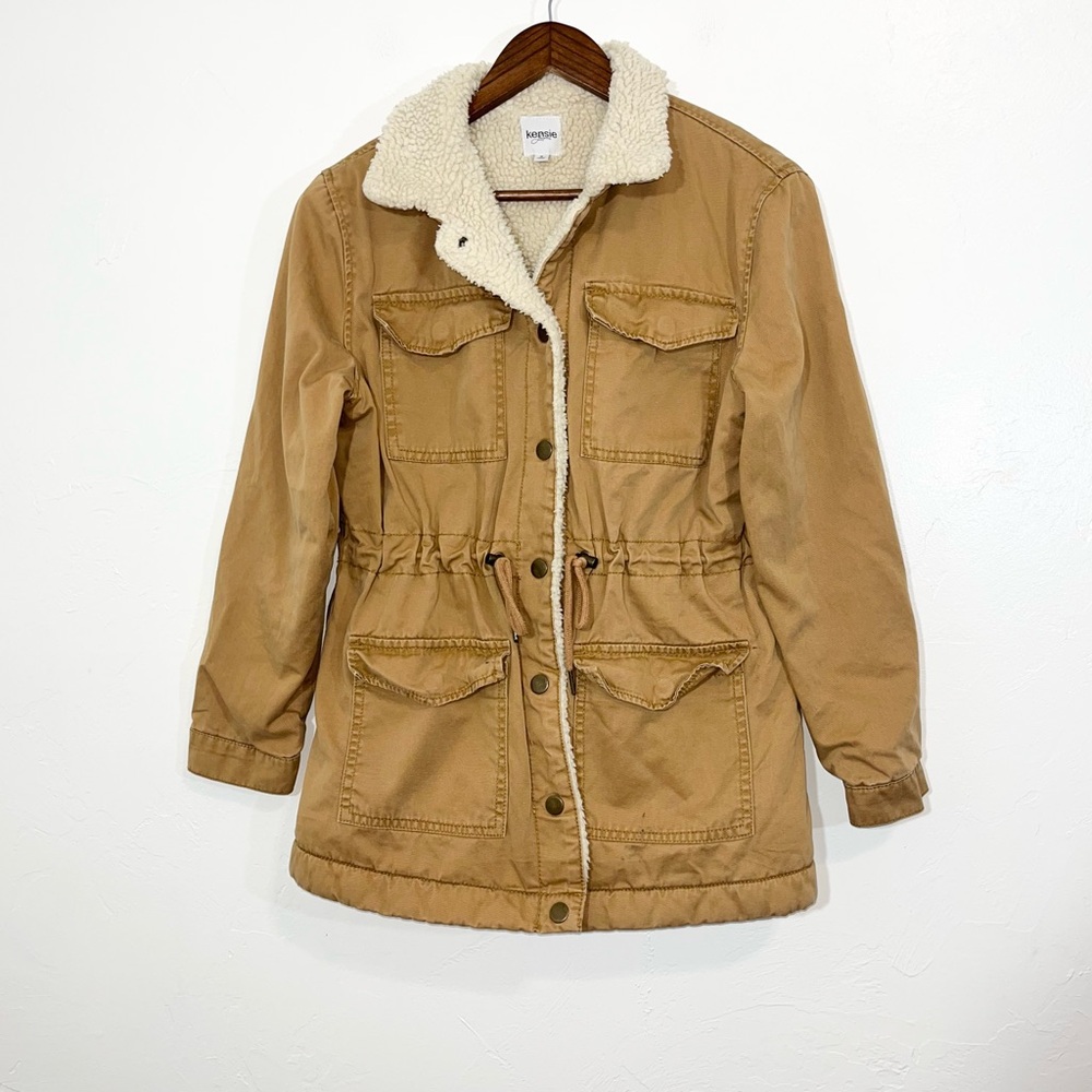 Kensie Cargo Utility Jacket Sherpa Lined Small